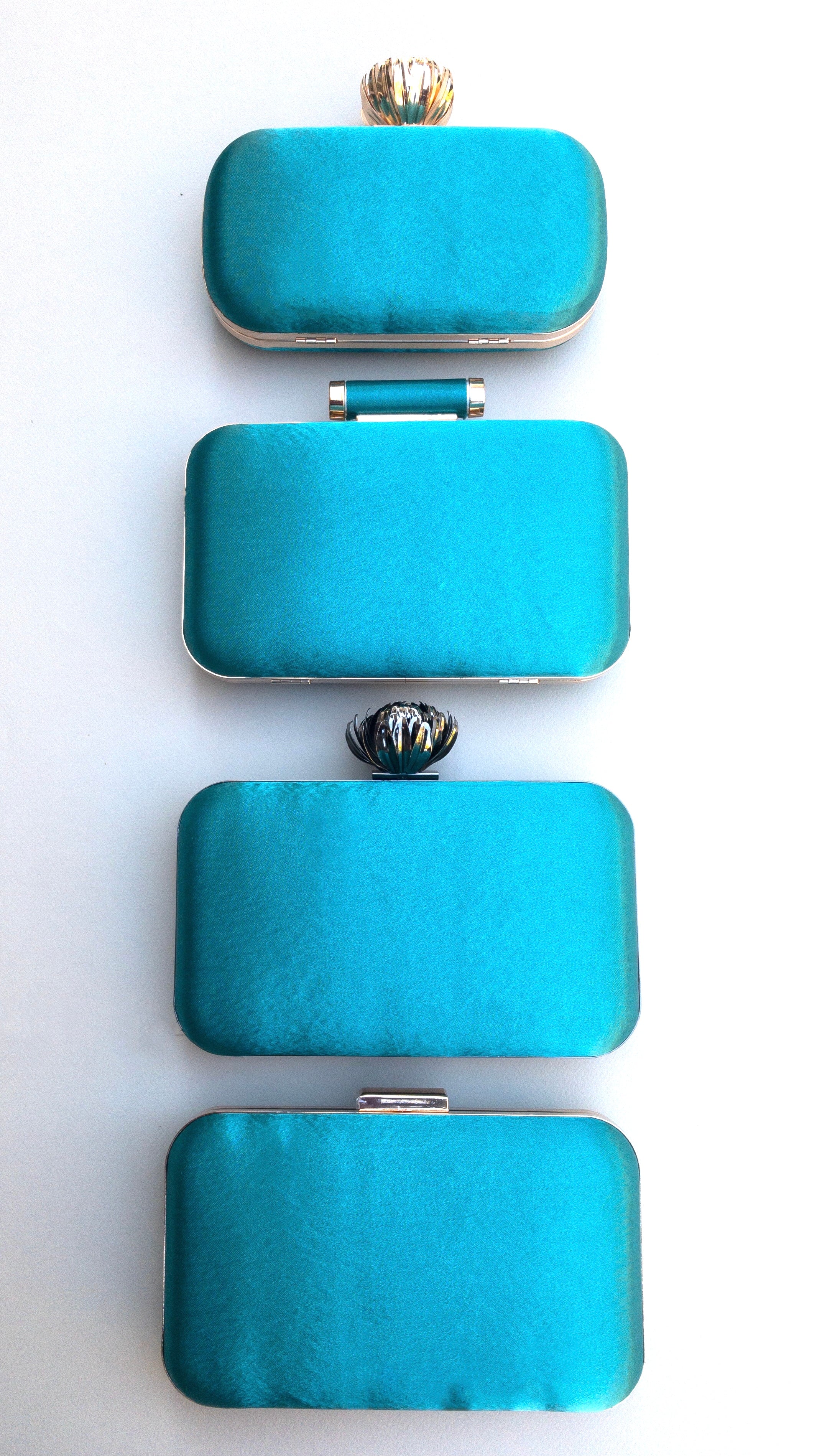 Gold Rectangular Sea Green Satin